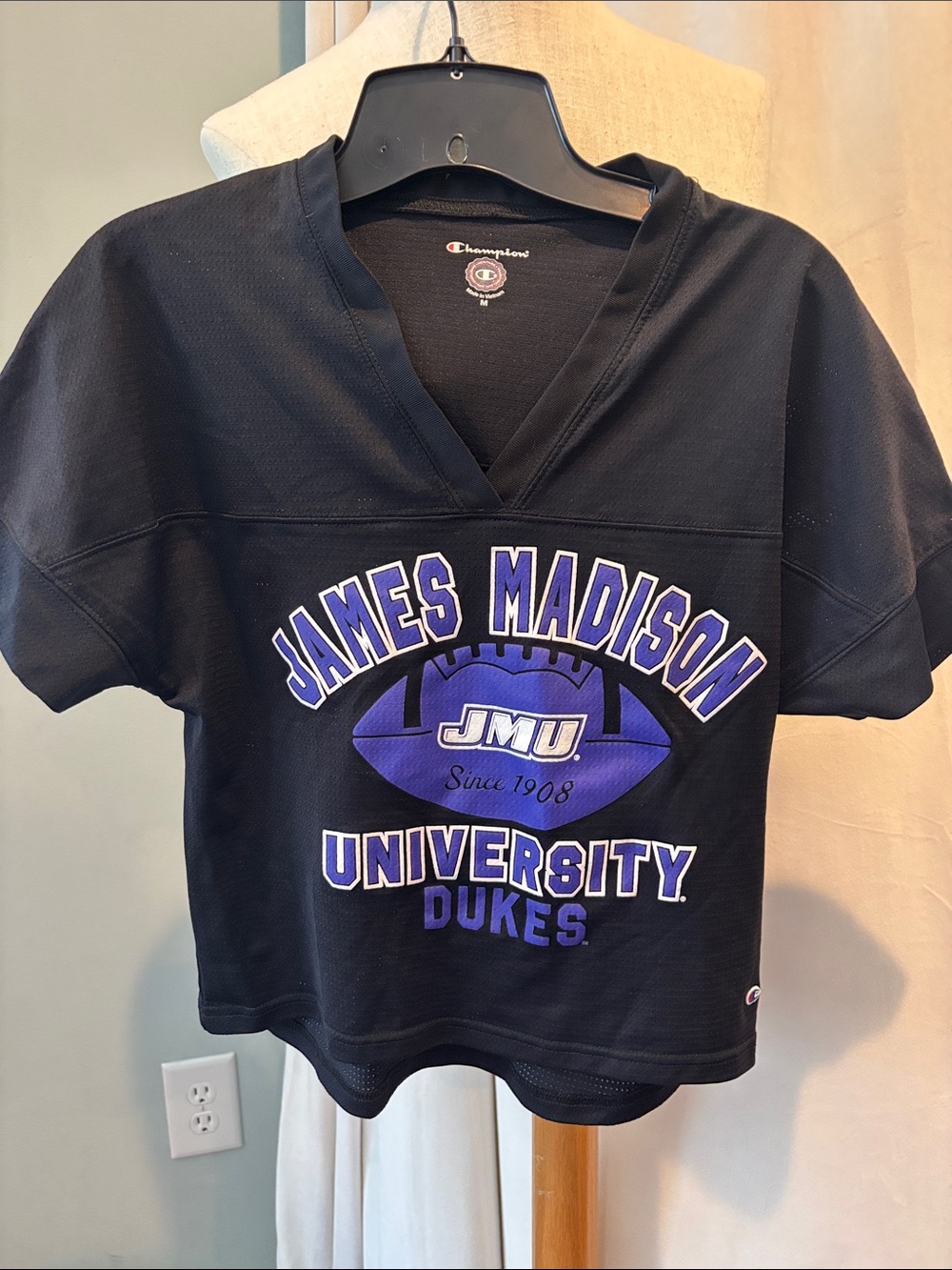 Champion James Madison University cropped stretch top t-shirt football dukes M